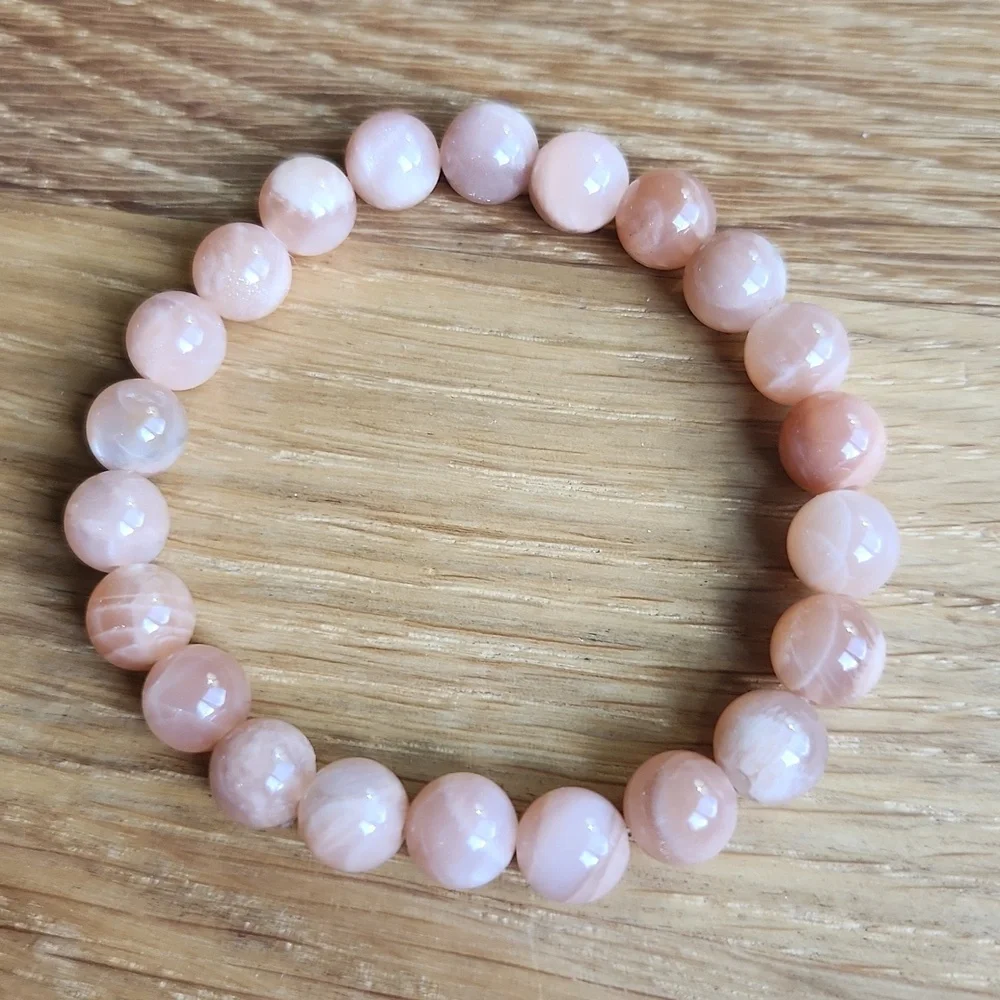 Light Orange Sunstone Beads Stretch Bracelet - Hand Crafted